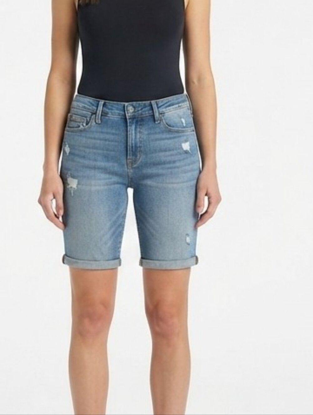 Denizen Levi's Modern Skinny Denim Shorts 8 W29 Medium Wash, Cuff Bermuda Style